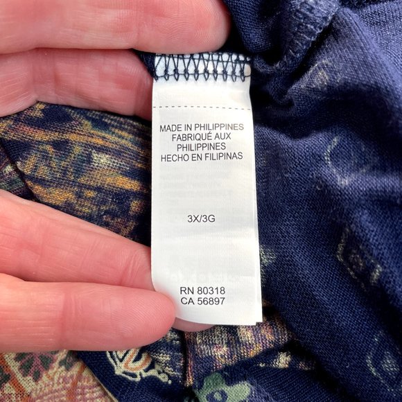 Lucky Brand Top Womens 3X Navy Blue Floral Pattern Knit Short Sleeve Tee Shirt - Picture 7 of 8